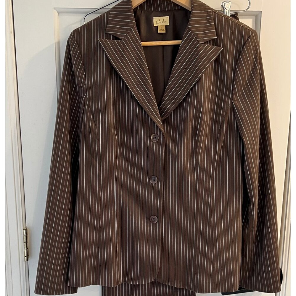 Caslon Brown Pinstripe Pant Suit – Jacket 14 / Pants 16
